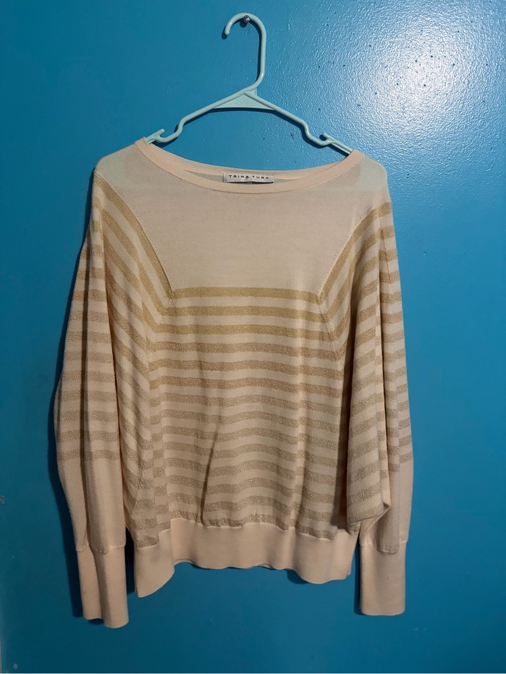 Trina Turk Cream Sweater with Gold Stripes